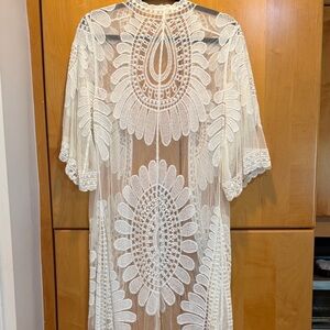 Adiva White Crochet Lace Swim Coverup